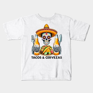 Tacos & Cervezas Funny Mexican Sugar Skull Kids T-Shirt